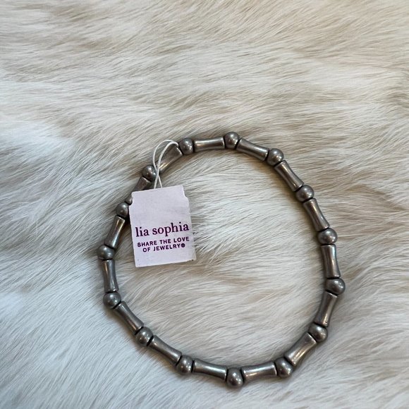 LIa Sophia Dot Dash Bead Stretch Bracelet Silver Tone Metal Minimalist 14832 - Picture 10 of 11